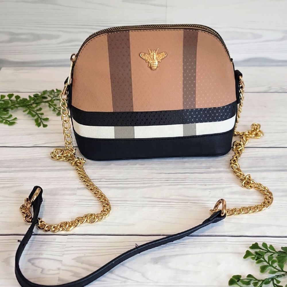 Deluxity Brand Elegant Tan and Black Women's Small Crossbody Bag